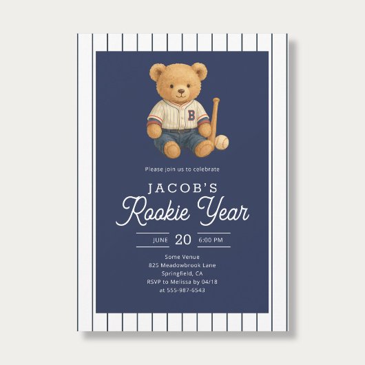 Baseball Rookie Teddy Bear 1st Birthday Einladung