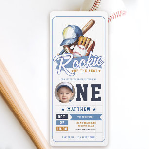 Baseball Rookie Ticket Foto Blue Boy 1. Geburtstag Einladung