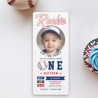 Baseball Rookie Ticket Fun Foto Boy 1. Geburtstag Einladung