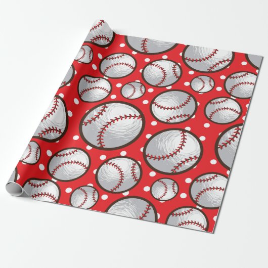 Baseball, rot-weiß-Design Geschenkpapier (Ungerollt)