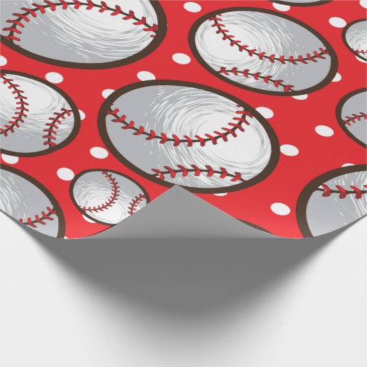 Baseball, rot-weiß-Design Geschenkpapier (Ecke)