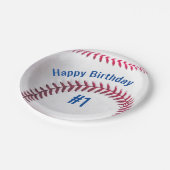 Baseball Rot Weiß und Blau mit Name und Alter Pappteller (Schrägansicht)