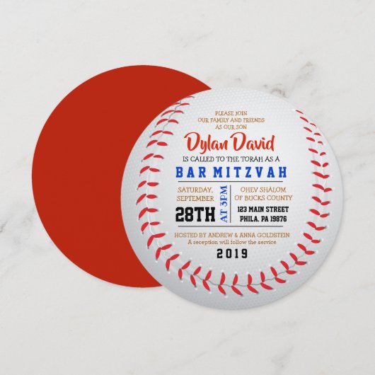 BASEBALL ROUND Bar Bat Mitzvah Einladung (Vorne/Hinten)