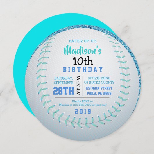BASEBALL ROUND Geburtstagsparty Einladung (Vorne/Hinten)