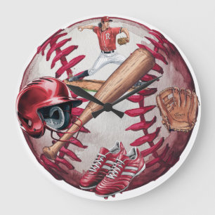 Baseball-Saison Herren Basic T-Shirt Große Wanduhr