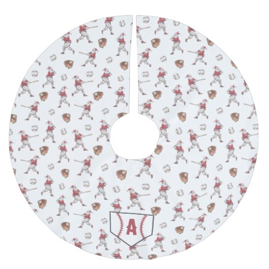 Baseball Santa Christmas Home Plate Monogram Polyester Weihnachtsbaumdecke (Vorderseite)