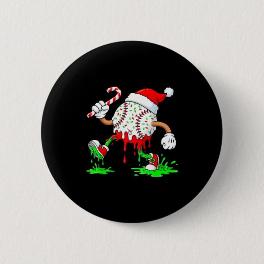 Baseball Santa Hat Christmas Ice Cream Drip Candy Button (Vorderseite)