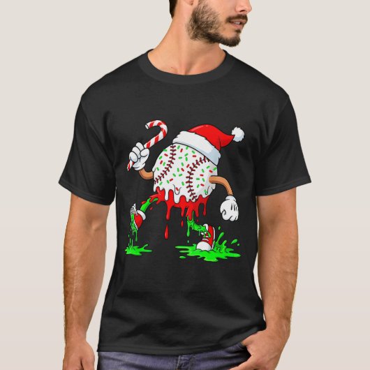 Baseball Santa Hat Christmas Ice Cream Drip Candy T-Shirt (Vorderseite)