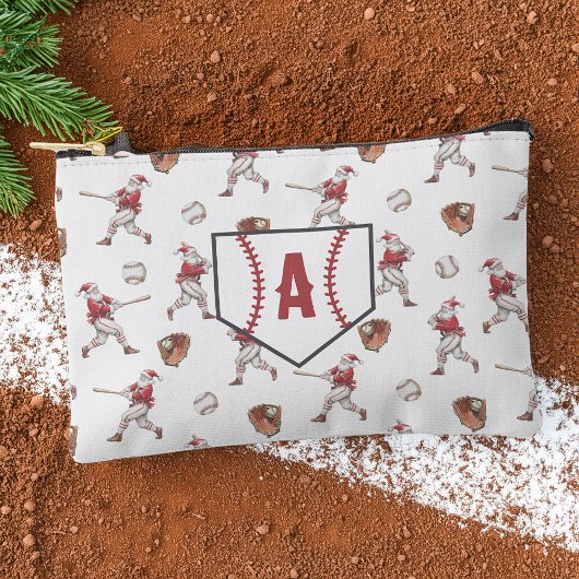 Baseball Santa Monogram Christmas Zubehörtasche