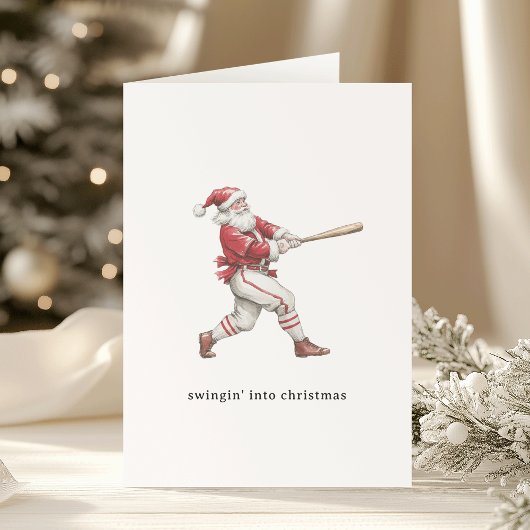 Baseball Santa Swingin' Into Christmas Feiertagskarte