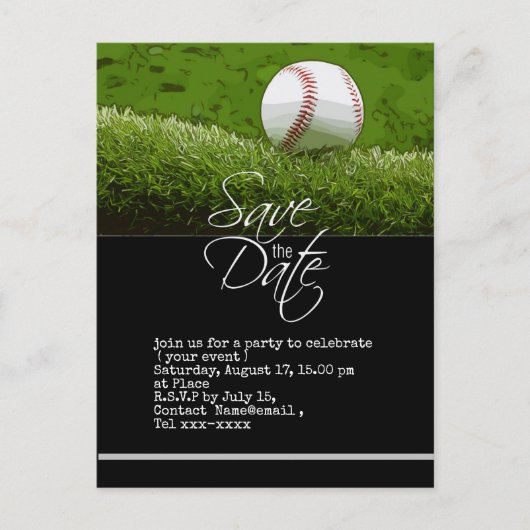 Baseball Save the Date auf grünem Gras auf der Pos Postkarte (Vorderseite)