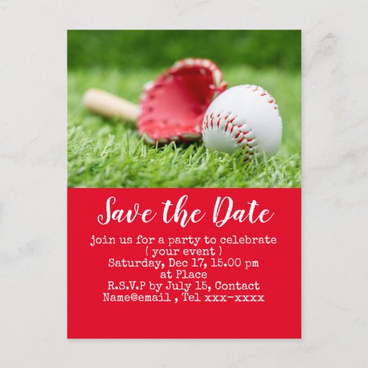 Baseball Save the Date für Baseball-Party Postkarte (Vorderseite)