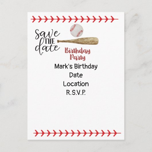 Baseball Save the Date für Geburtstag Einladungspostkarte (Vorderseite)