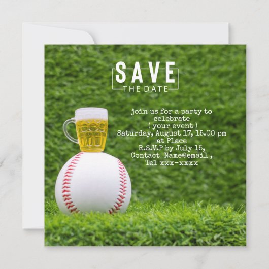Baseball Save the Date für Party mit Bier (Vorderseite)