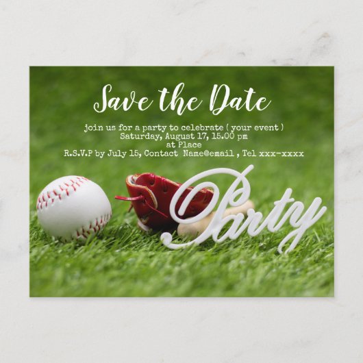 Baseball Save the Date mit Ball, Fledermaus und Ha Postkarte (Vorderseite)