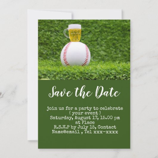 Baseball Save the Date mit Bier für Party Einladung (Vorderseite)