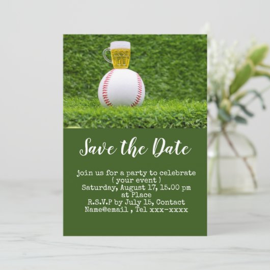 Baseball Save the Date mit Bier für Party Einladung (Stehend Vorderseite)