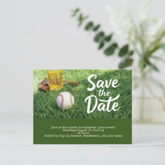 Baseball Save the Date mit Bierglas Postkarte (Stehend Vorderseite)