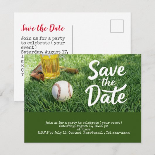 Baseball Save the Date mit Bierglas Postkarte (Vorne/Hinten)