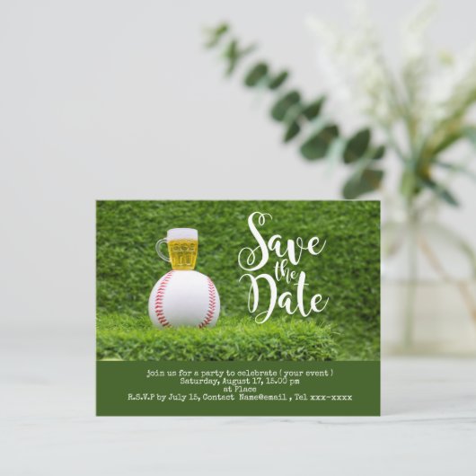 Baseball Save the Date mit Bierglas Postkarte (Stehend Vorderseite)