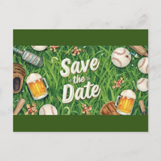 Baseball Save the Date mit Bierglas Postkarte (Vorderseite)