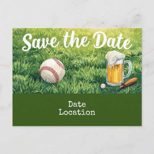 Baseball Save the Date mit Bierglas Postkarte (Vorderseite)