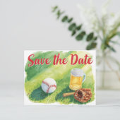Baseball Save the Date mit Bierglas Postkarte (Stehend Vorderseite)