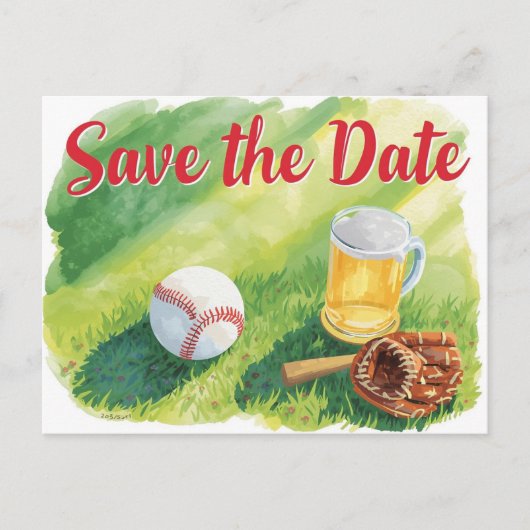 Baseball Save the Date mit Bierglas Postkarte (Vorderseite)