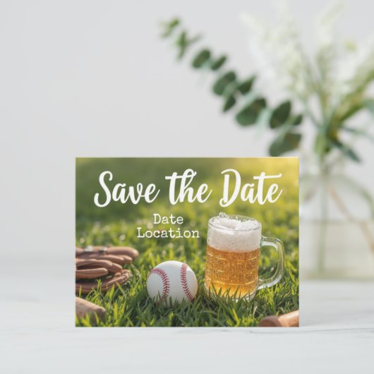 Baseball Save the Date mit Bierglas Postkarte (Stehend Vorderseite)