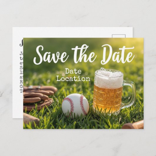Baseball Save the Date mit Bierglas Postkarte (Vorne/Hinten)