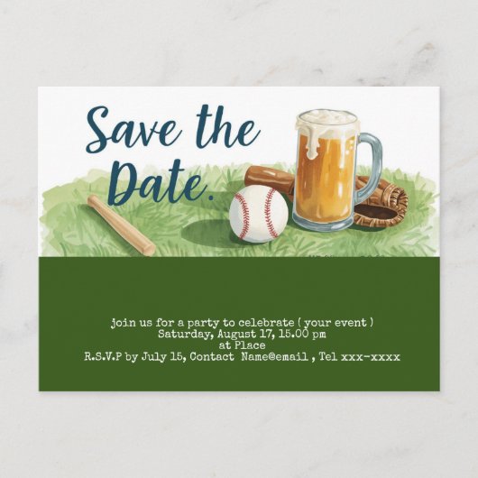 Baseball Save the Date mit Bierglas Postkarte (Vorderseite)