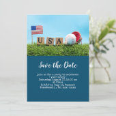 Baseball Save the Date mit der amerikanischen Flag Einladung (Stehend Vorderseite)