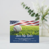 Baseball Save the Date mit der amerikanischen Flag Postkarte (Stehend Vorderseite)
