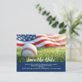 Baseball Save the Date mit der amerikanischen Flag Postkarte (Stehend Vorderseite)
