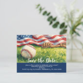 Baseball Save the Date mit der amerikanischen Flag Postkarte (Stehend Vorderseite)