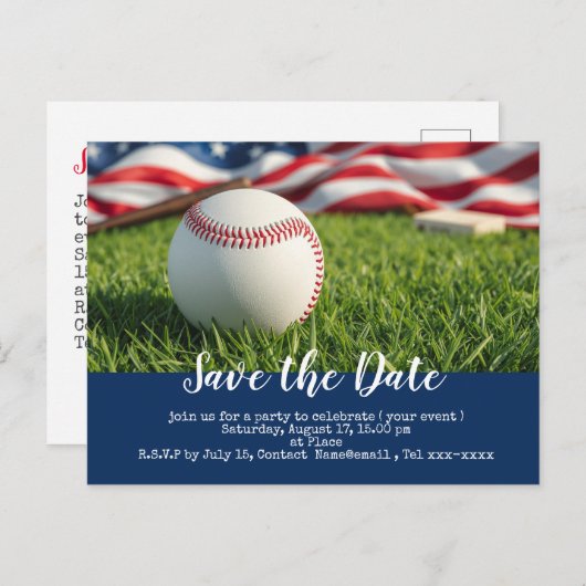 Baseball Save the Date mit der amerikanischen Flag Postkarte (Vorne/Hinten)