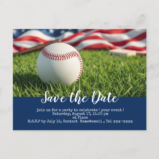 Baseball Save the Date mit der amerikanischen Flag Postkarte (Vorderseite)