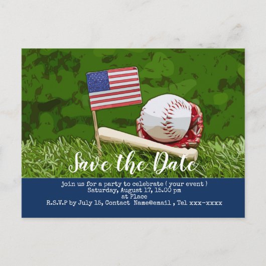 Baseball Save the Date mit der Flagge von America Postkarte (Vorderseite)