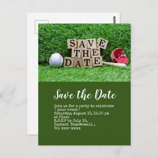 Baseball Save the Date mit grünem Ball Postkarte (Vorne/Hinten)