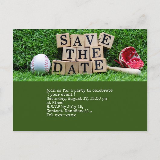 Baseball Save the Date mit grünem Ball Postkarte (Vorderseite)