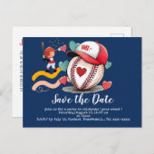 Baseball Save the Date mit Liebe Hochzeit Postkarte (Vorne/Hinten)