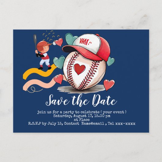 Baseball Save the Date mit Liebe Hochzeit Postkarte (Vorderseite)