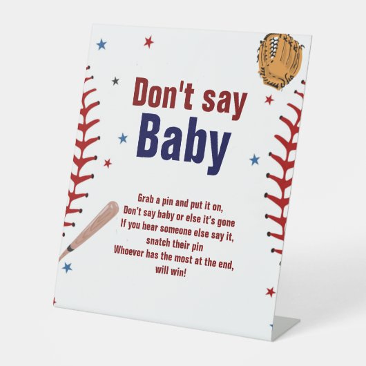 Baseball Say Baby Shower Game-Zeichen nicht Sockelschild (Vorderseite)