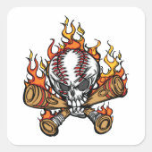 Baseball-Schädel Quadratischer Aufkleber (Vorderseite)
