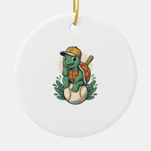 Baseball-Schildkröte Vintage-Gravur Grafikdesign_1 Keramik Ornament