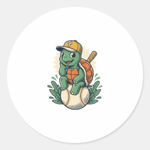 Baseball-Schildkröte Vintage-Gravur Grafikdesign_1 Runder Aufkleber