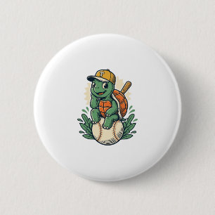 Baseball-Schildkröte Vintage-Stich Grafikdesign_1 Button