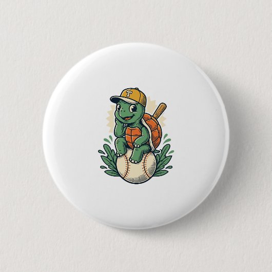 Baseball-Schildkröte Vintage-Stich Grafikdesign_1 Button (Vorderseite)