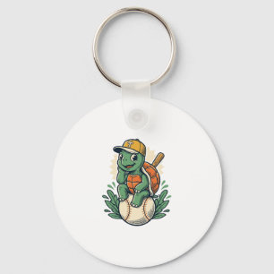 Baseball-Schildkröte Vintage-Stich Grafikdesign_1 Schlüsselanhänger