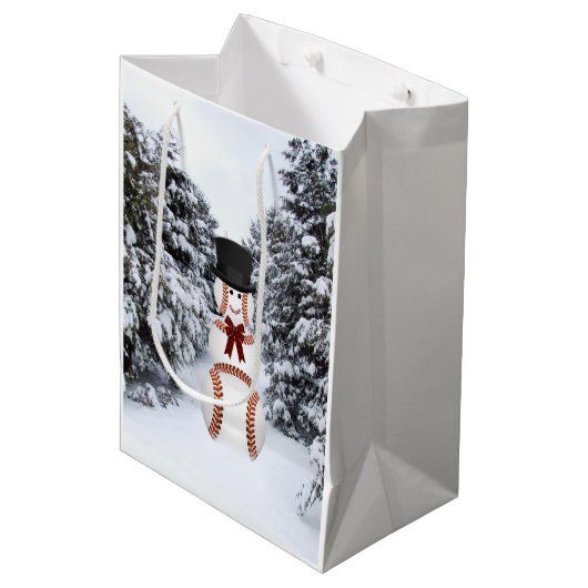 Baseball-Schneemann Mittlere Geschenktüte (Vorderseite Schrägansicht)